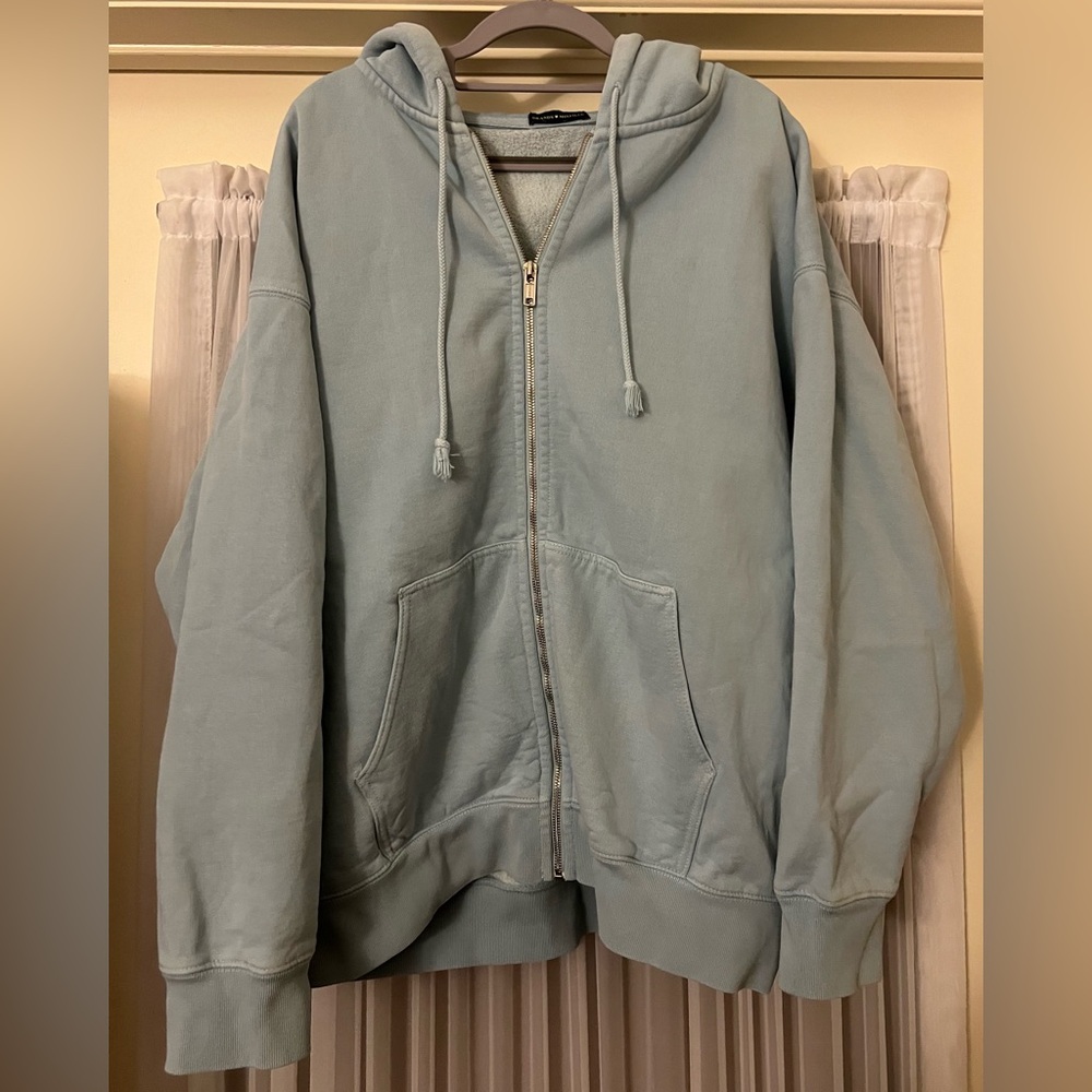 BRANDY MELVILLE John Galt Christy Hoodie Oversized Full-Zip Jacket Light Blue